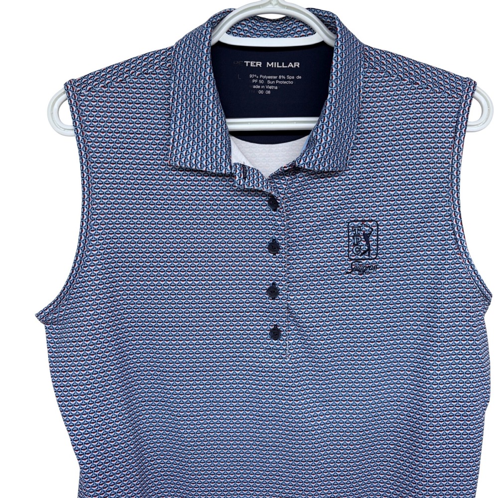 Peter Millar Sleeveless Polo Golf Shirt Large Women's TPC Sawgrass‎ Wine Glasses